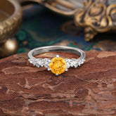 Luxury 6-Prong Round Cut Citrine Ring